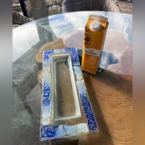 Handmade blue glass fusion long serving dish